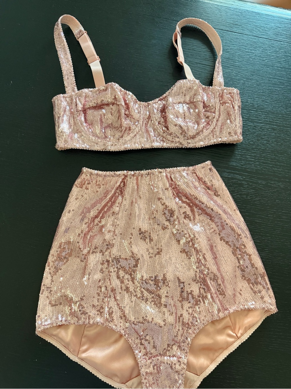 Dolce & Gabbana Rose Sequin Bralette with High-Waist Brief